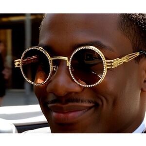 Luxurious Design Gold Tone Frame Encircle Lenses Gradient Brown Lens Stylish New